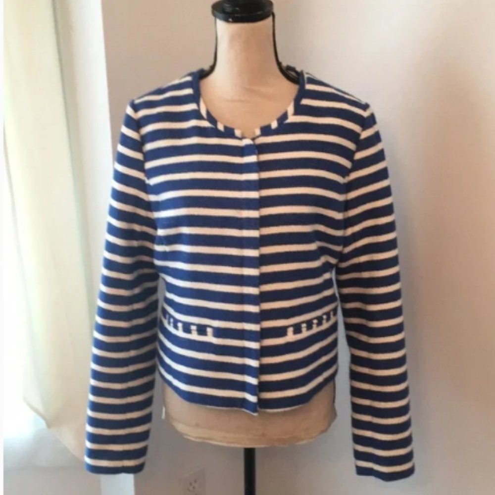 GAP Striped Blazer Jacket Zip Front w/ Pockets Textured Size 14 - EUC!~ - Picture 3 of 13